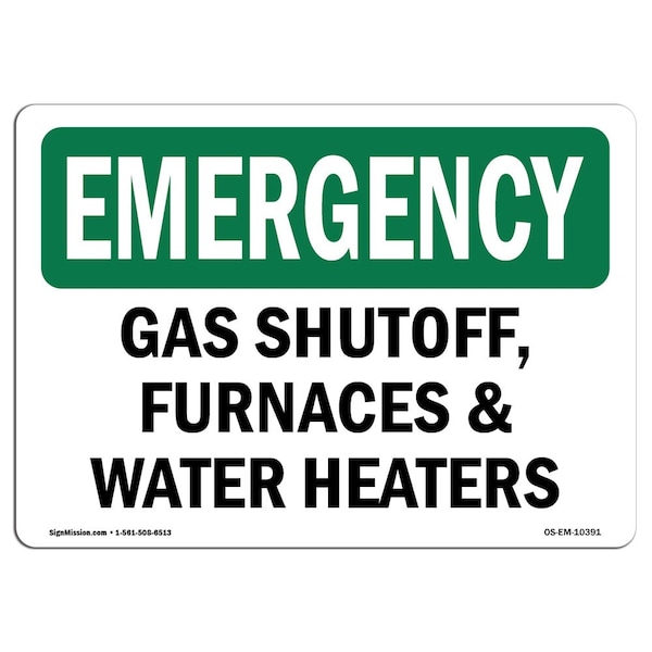 OSHA EMERGENCY, 3.5" H, 5" W, 5" W, 3.5" H, Lndscp, PK10, Gas Shutoff Furnaces & Water Heaters